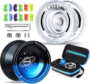MAGICYOYO Pack of 2 Responsive Yoyos for Kids Beginners, K2 & V6 Dual Purpose Yoyos, Replacement Unresponsive Bearings Kit for Advanced Players   12 Yoyo Strings  Storage Bag-2 Hole