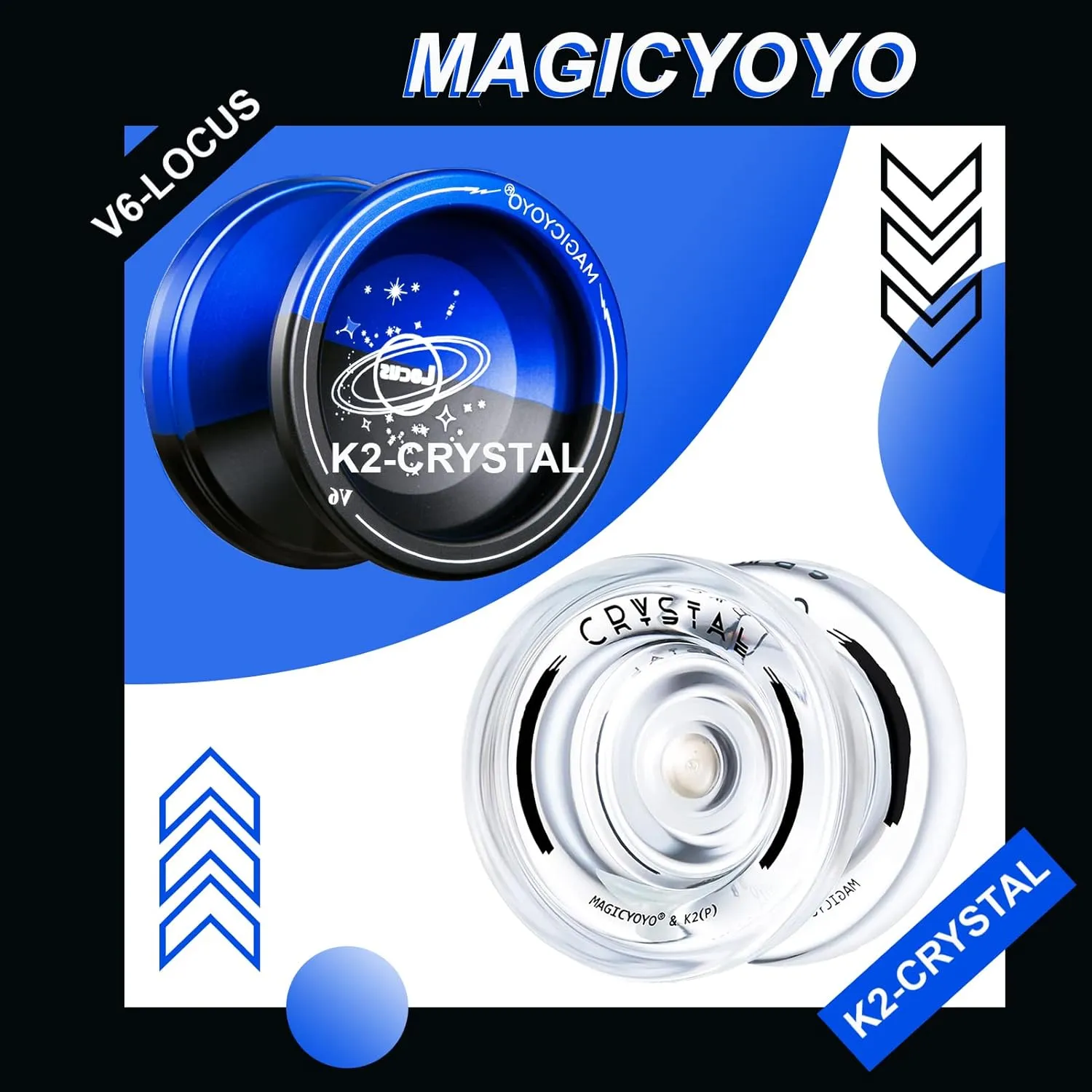 MAGICYOYO Pack of 2 Responsive Yoyos for Kids Beginners, K2 & V6 Dual Purpose Yoyos, Replacement Unresponsive Bearings Kit for Advanced Players   12 Yoyo Strings  Storage Bag-2 Hole