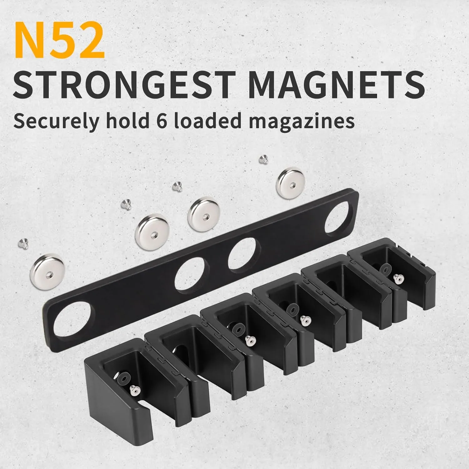 Magnetic ABS 6 Standard Double Stack Mag Rack Wall Mount, Wall Magazine Display, Detachable Wall Mags Storage Organization System, Precision Fit Glock 17, 19, 26, 31, 32, 33, 34 Mags