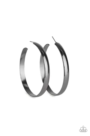 MAKING LAPS - BLACK POLISHED GUNMETAL LARGE HOOP EARRINGS