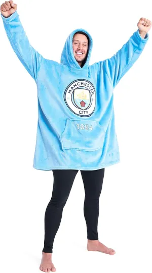 Manchester City F.C. Oversized Blanket Hoodie - Pull-On Polyester Comfy Hoodie for Men, Blue