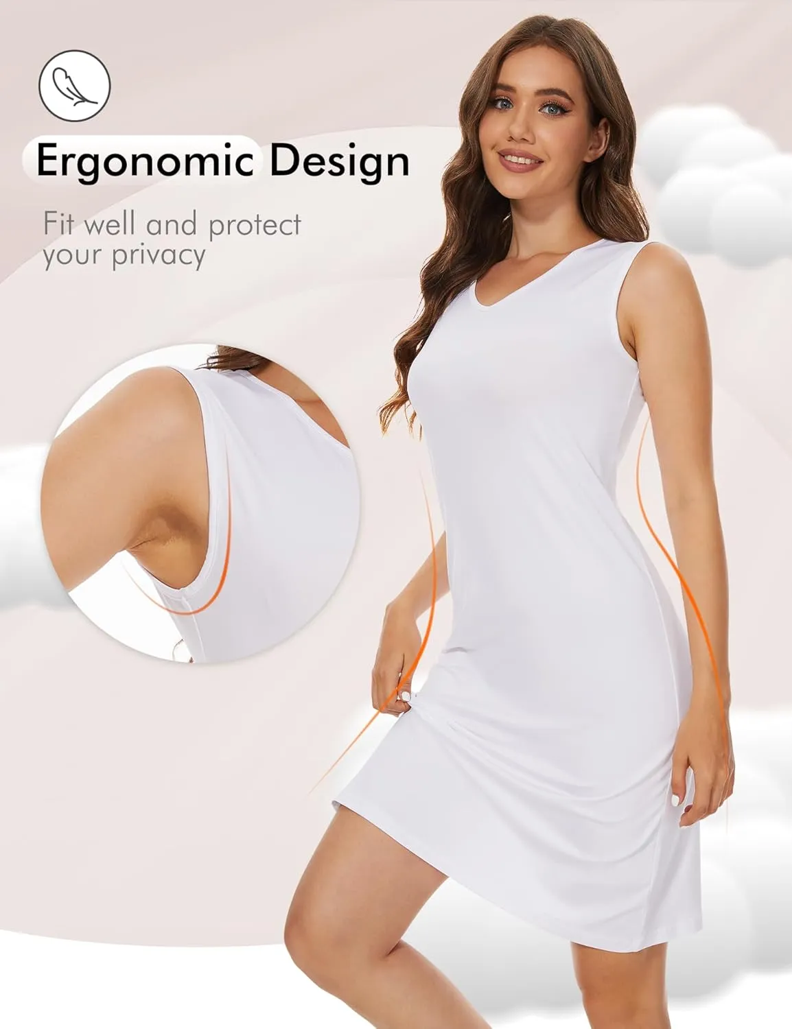 MANCYFIT Women's Full Slip V Neckline Slip Dress Wide Straps Tank Top Slip for Women Under Dress Knee Length Slip