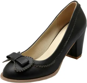 MAVMAX Women's Vintage Block High Heel Pumps with Bows