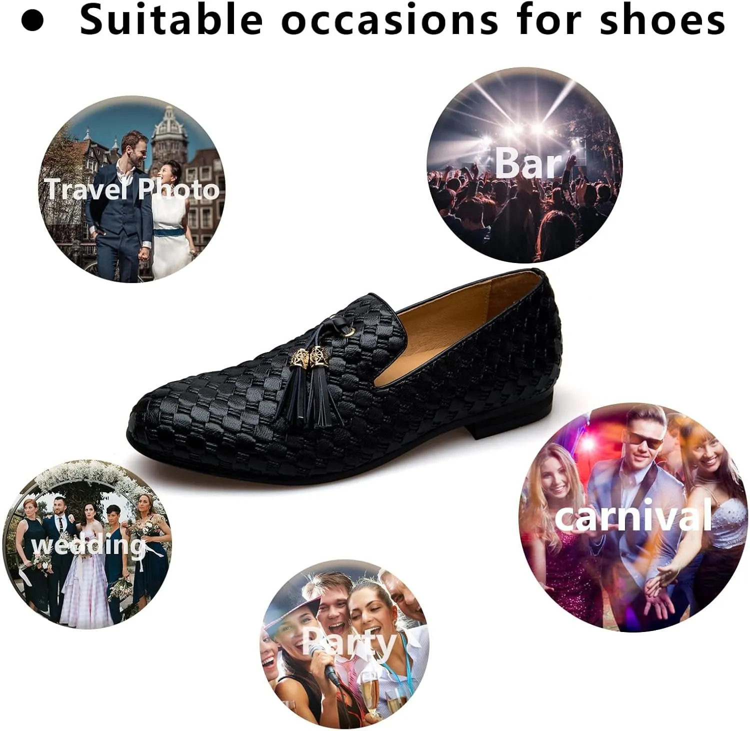 Meijiana Men Faux Leather Noble Loafer Shoes Slip-on Loafer Smoking Slipper Tassel Loafer