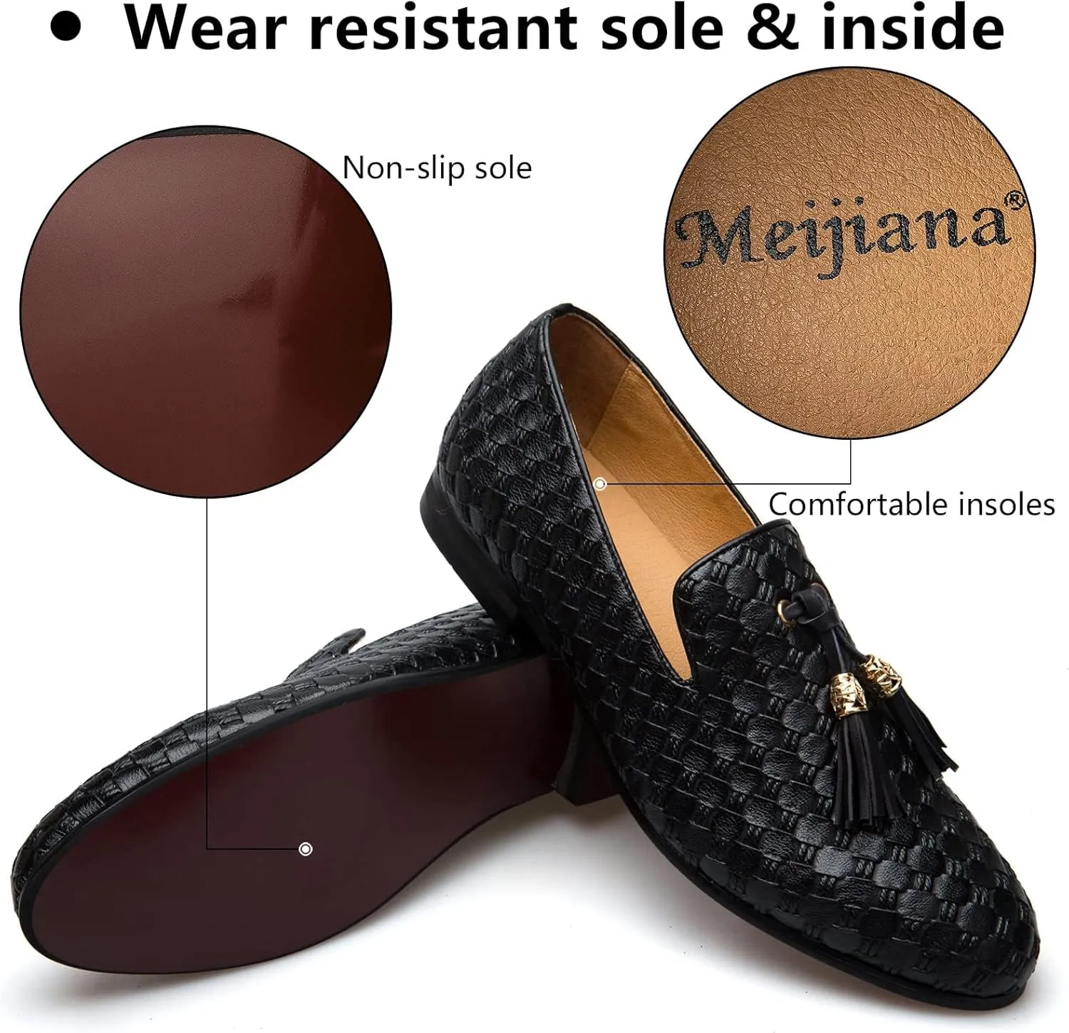 Meijiana Men Faux Leather Noble Loafer Shoes Slip-on Loafer Smoking Slipper Tassel Loafer