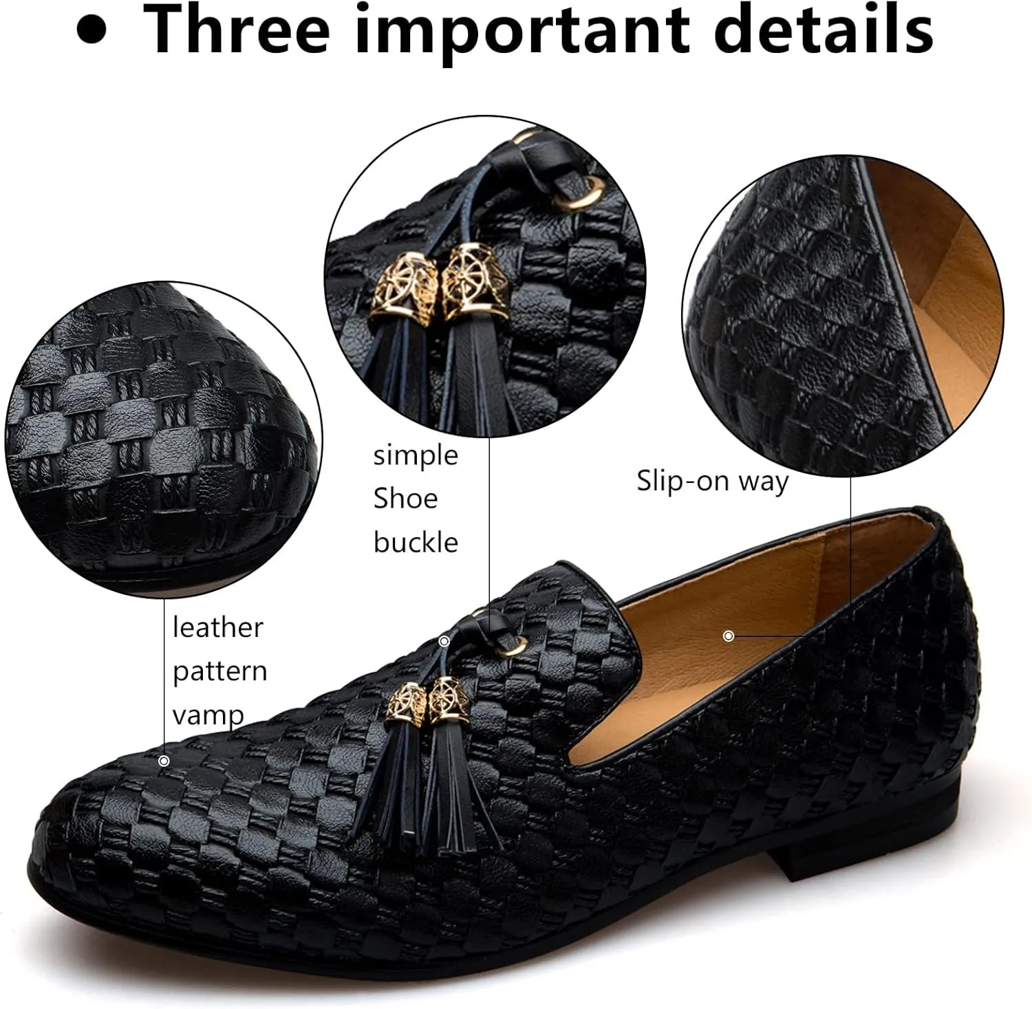 Meijiana Men Faux Leather Noble Loafer Shoes Slip-on Loafer Smoking Slipper Tassel Loafer