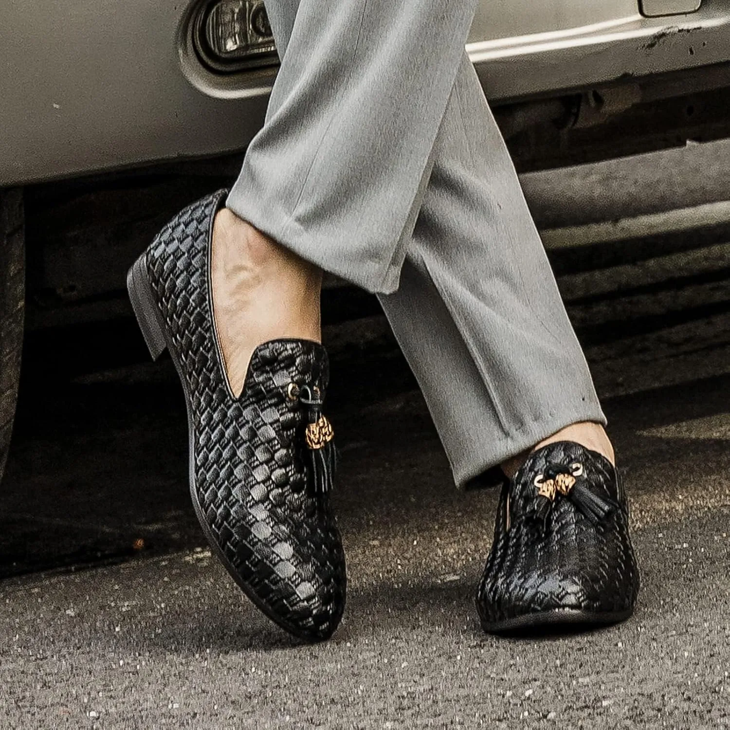 Meijiana Men Faux Leather Noble Loafer Shoes Slip-on Loafer Smoking Slipper Tassel Loafer