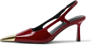 MeiLuSi Slingback Heels for Women IN3 Kitten Heels Metal Pointed Toe Pumps Backless Heels Slip on Elastic Strap Party Dress Shoes