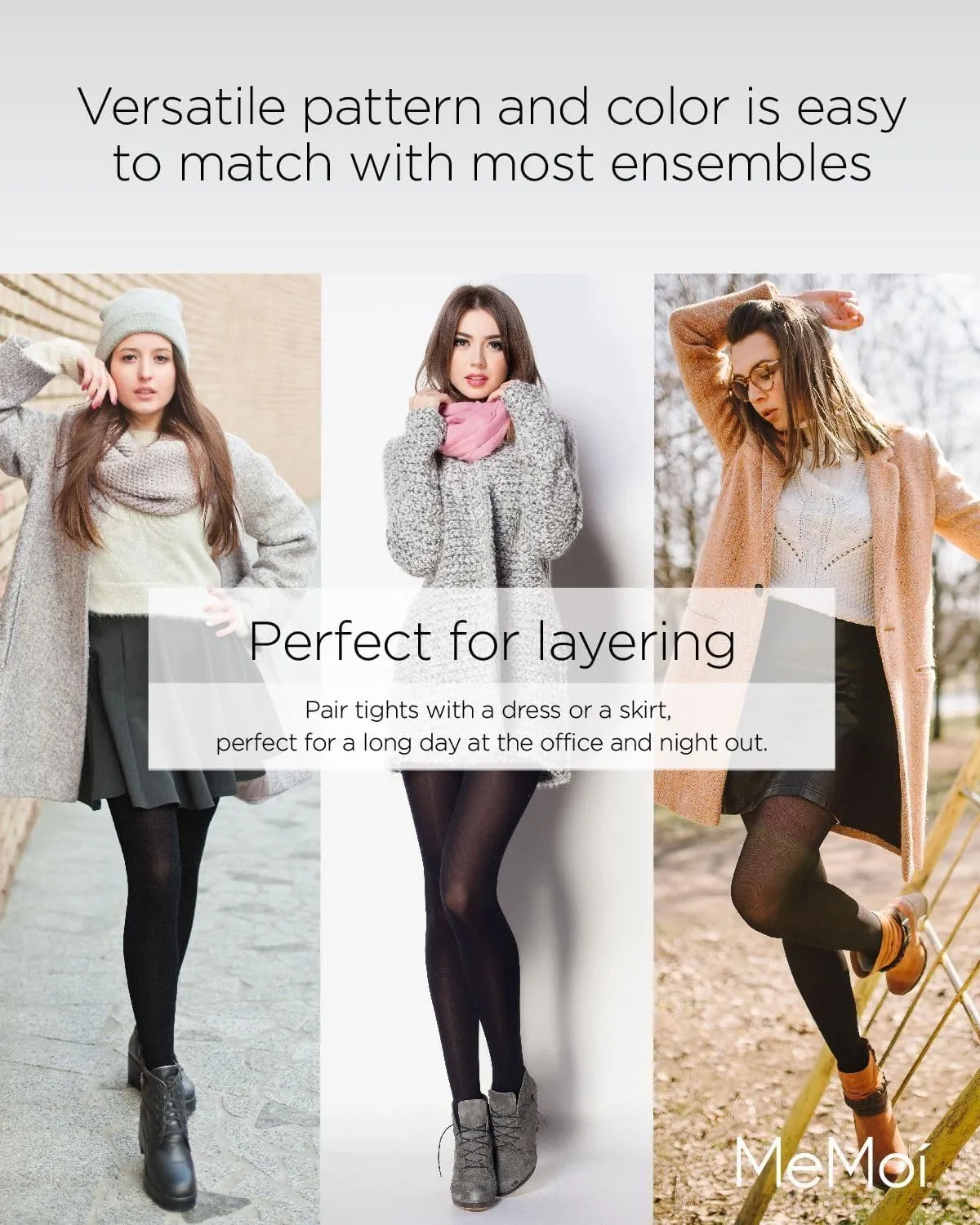 MeMoi Chevron Control Top Tights, Medium-Weight Smoothing Tummy Control Tights, 60 Denier - Sizes Small to Queen 2