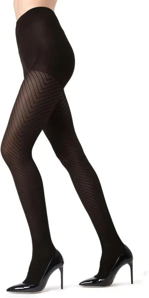 MeMoi Chevron Control Top Tights, Medium-Weight Smoothing Tummy Control Tights, 60 Denier - Sizes Small to Queen 2