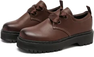 MEMON Womens Vintage Oxford Shoes,Casual Low Heel Loafers for Women,Round Toe Chunky Black Platform Oxford Shoes for Women,Comfort Dress Shoes