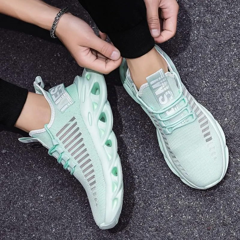 Men Running Shoes Ultralight Platform Mesh Breathable Athletic Sneakers Casual Cushioning Slip on Walking Tennis Shoes