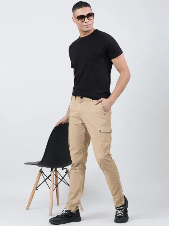 Men Slim Fit Ivory Beige Cargo trouser with 6 Pockets