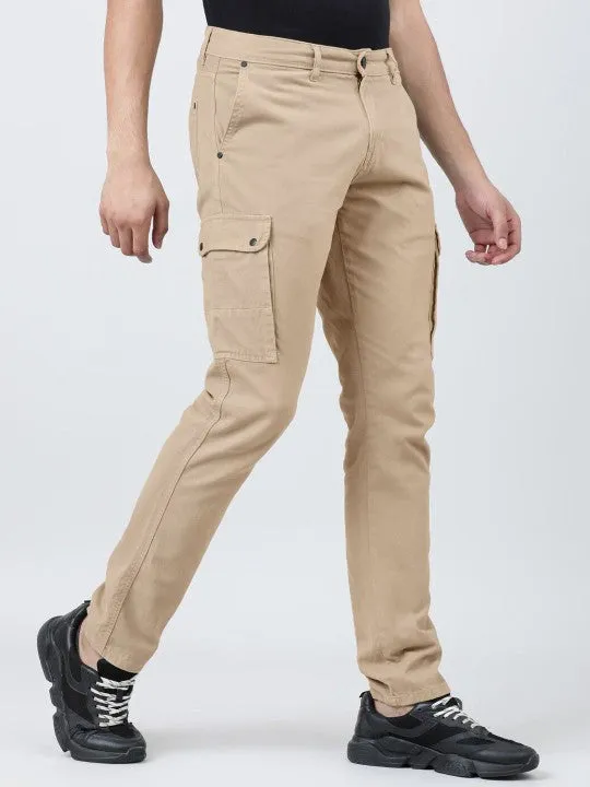 Men Slim Fit Ivory Beige Cargo trouser with 6 Pockets