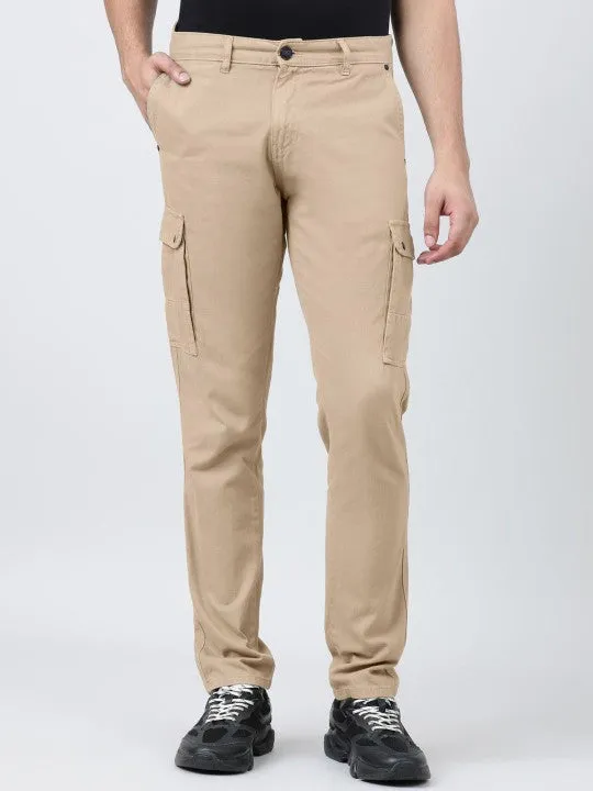 Men Slim Fit Ivory Beige Cargo trouser with 6 Pockets