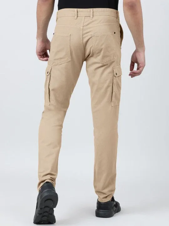 Men Slim Fit Ivory Beige Cargo trouser with 6 Pockets