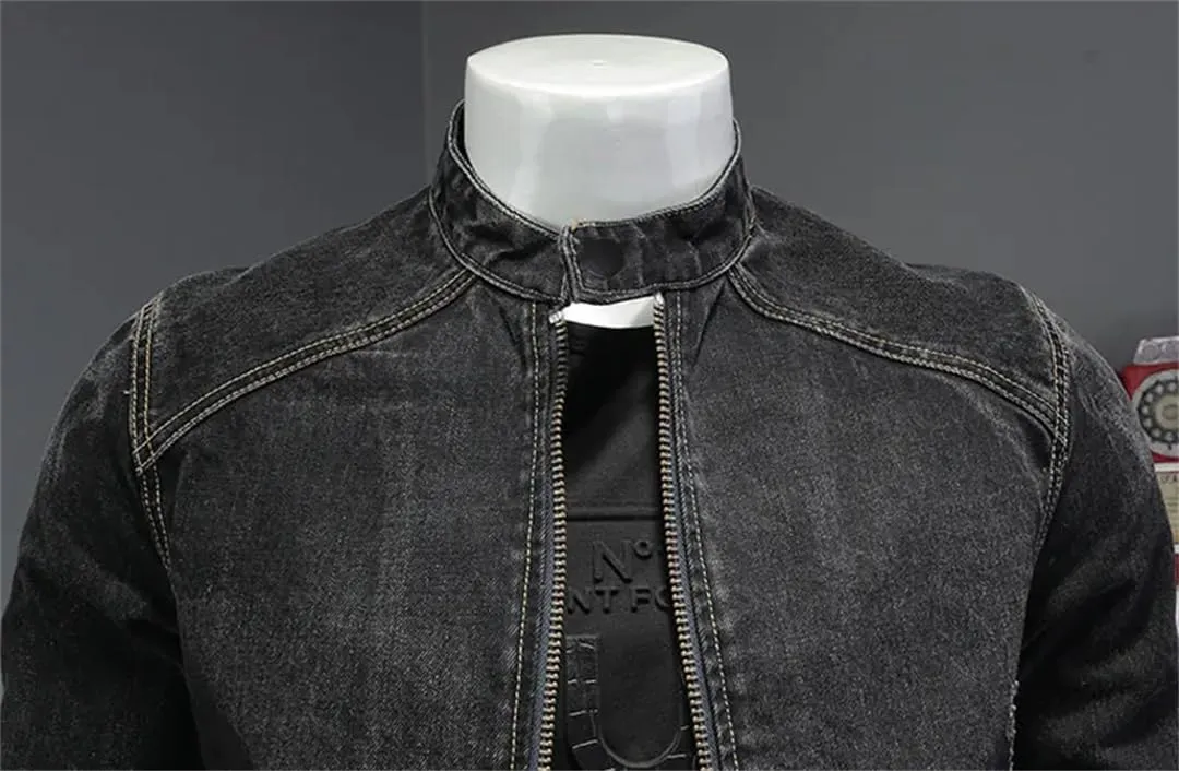 Men Spring Autumn Black Jeans Jacket Style Bomber Aviator Motorcycle Denim Retro Slim Fashion Streetwear Coat