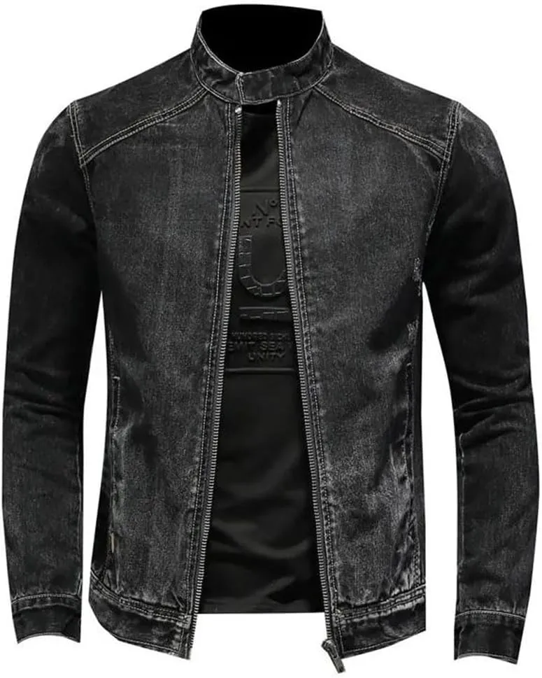 Men Spring Autumn Black Jeans Jacket Style Bomber Aviator Motorcycle Denim Retro Slim Fashion Streetwear Coat
