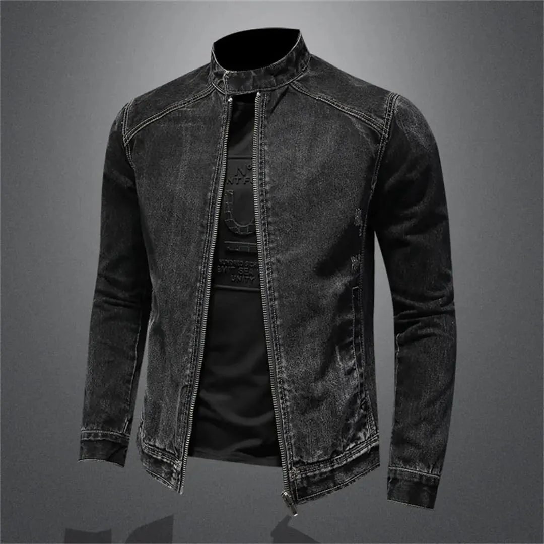 Men Spring Autumn Black Jeans Jacket Style Bomber Aviator Motorcycle Denim Retro Slim Fashion Streetwear Coat