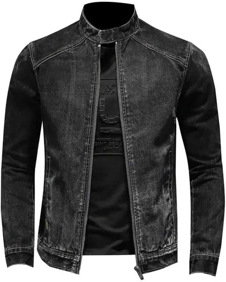 Men Spring Autumn Black Jeans Jacket Style Bomber Aviator Motorcycle Denim Retro Slim Fashion Streetwear Coat