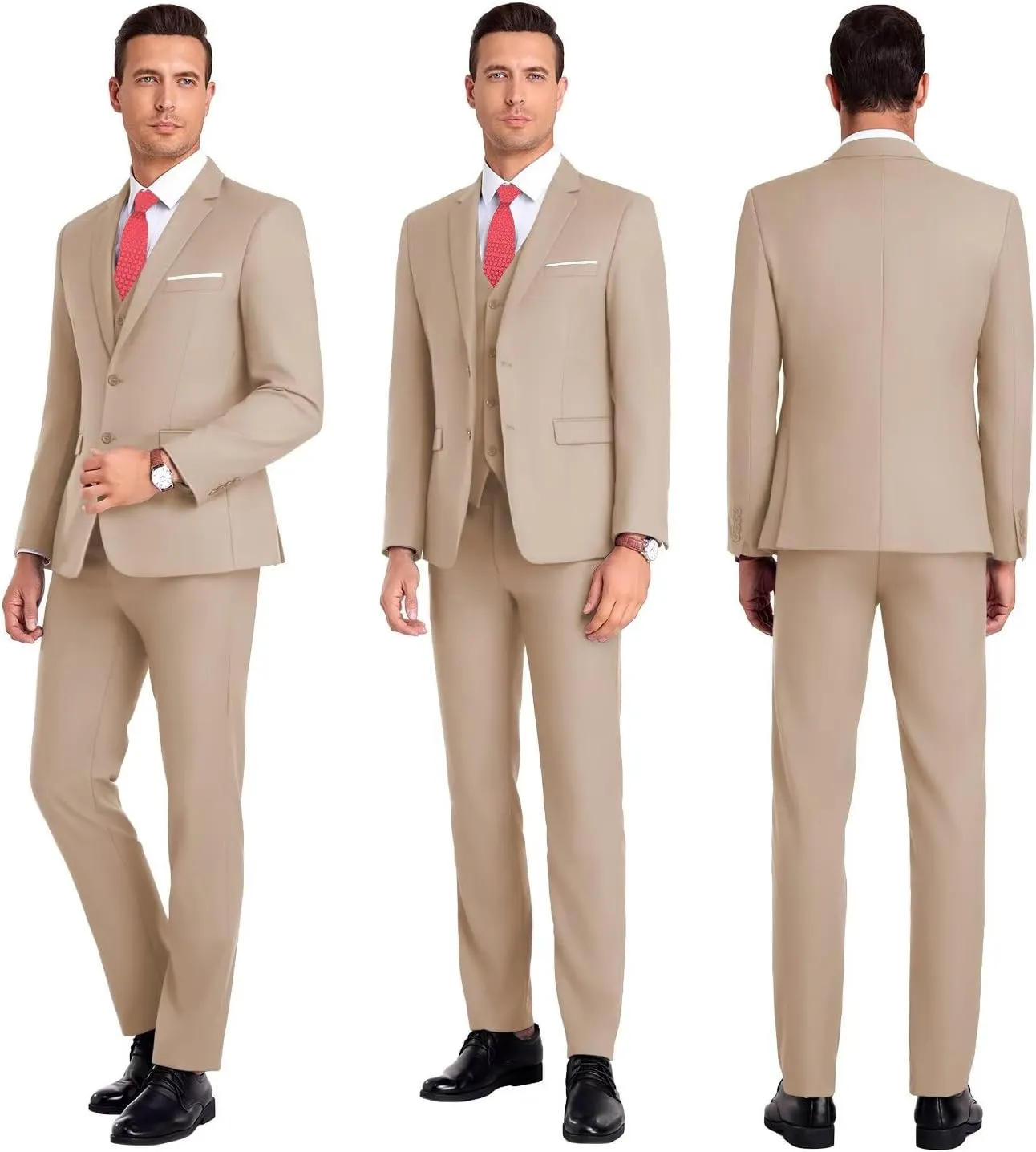 Men Suit 3 Pieces Slim Fit, Groomsmen Business Jacket Vest Pant with Tie 2 Buttons Prom Tuxedo Xs/3630