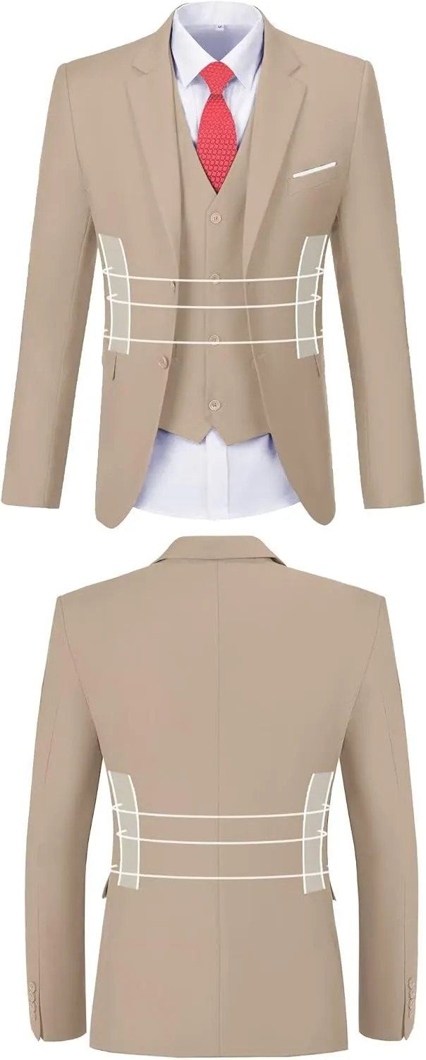 Men Suit 3 Pieces Slim Fit, Groomsmen Business Jacket Vest Pant with Tie 2 Buttons Prom Tuxedo Xs/3630