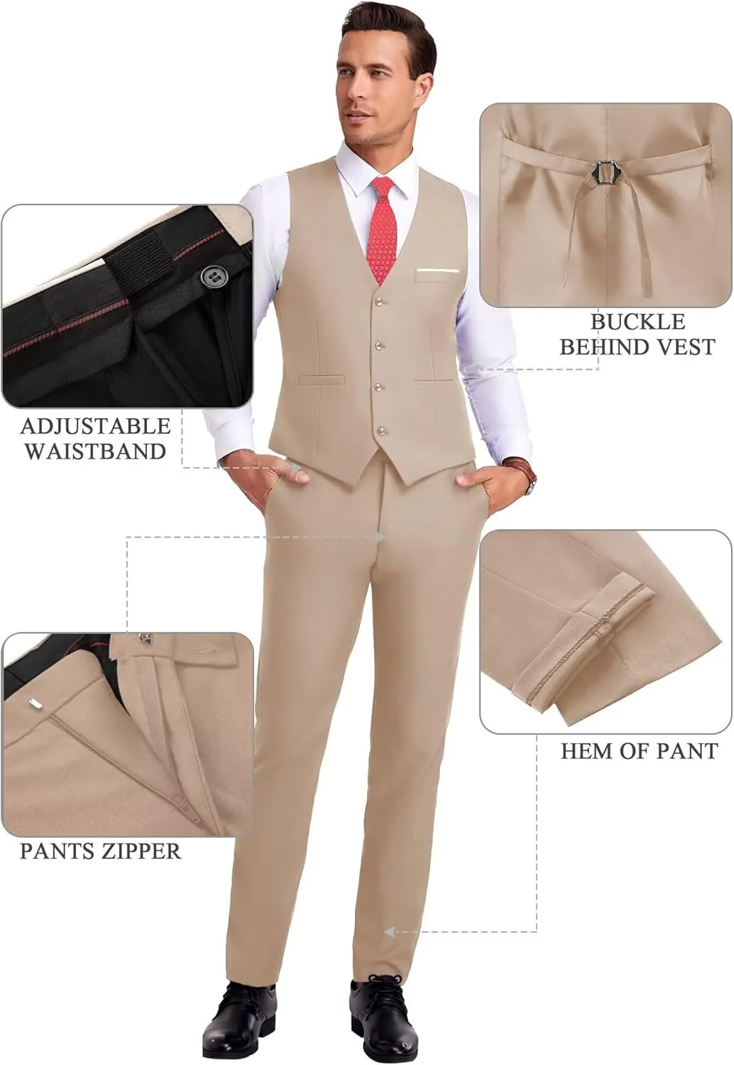 Men Suit 3 Pieces Slim Fit, Groomsmen Business Jacket Vest Pant with Tie 2 Buttons Prom Tuxedo Xs/3630