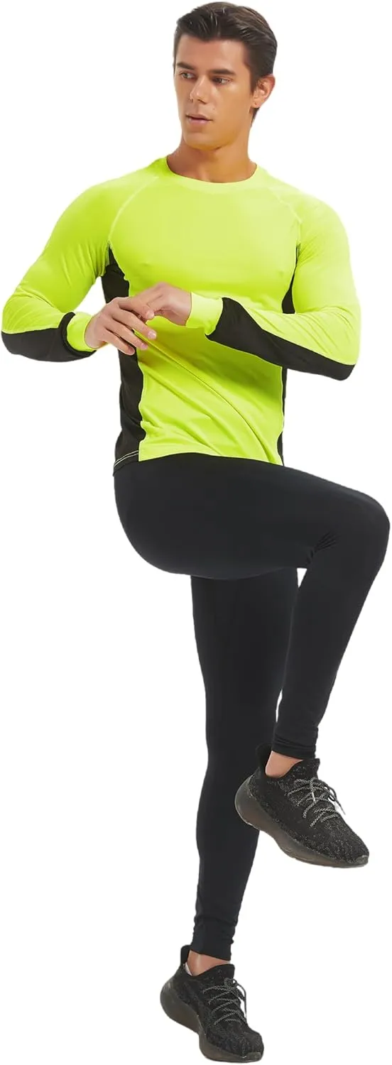 Men's 2-Tone Side Blocked Long Sleeve Crew Neck Slim Fit Active Stretch Shirt