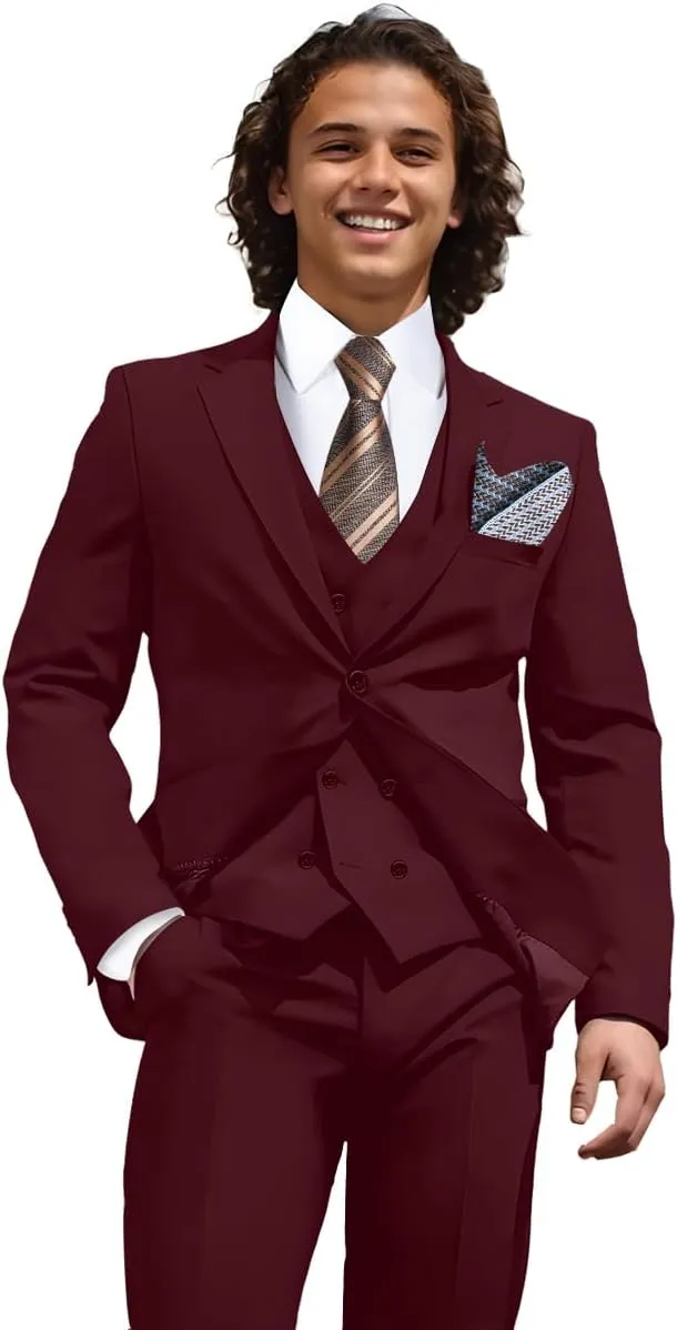 Mens 3 Piece Slim Fit Suit Set, Double Breasted Blazer Vest Pants Business Tuxedo Dress
