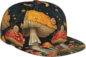 Men's Baseball Cap Mushroom Butterfly Snail Star Starry Night Moon Plant Flat Brim Adjustable Snapback Trucker Hat, Dad Hat, Casual Sport Outdoor Sun Hat Black
