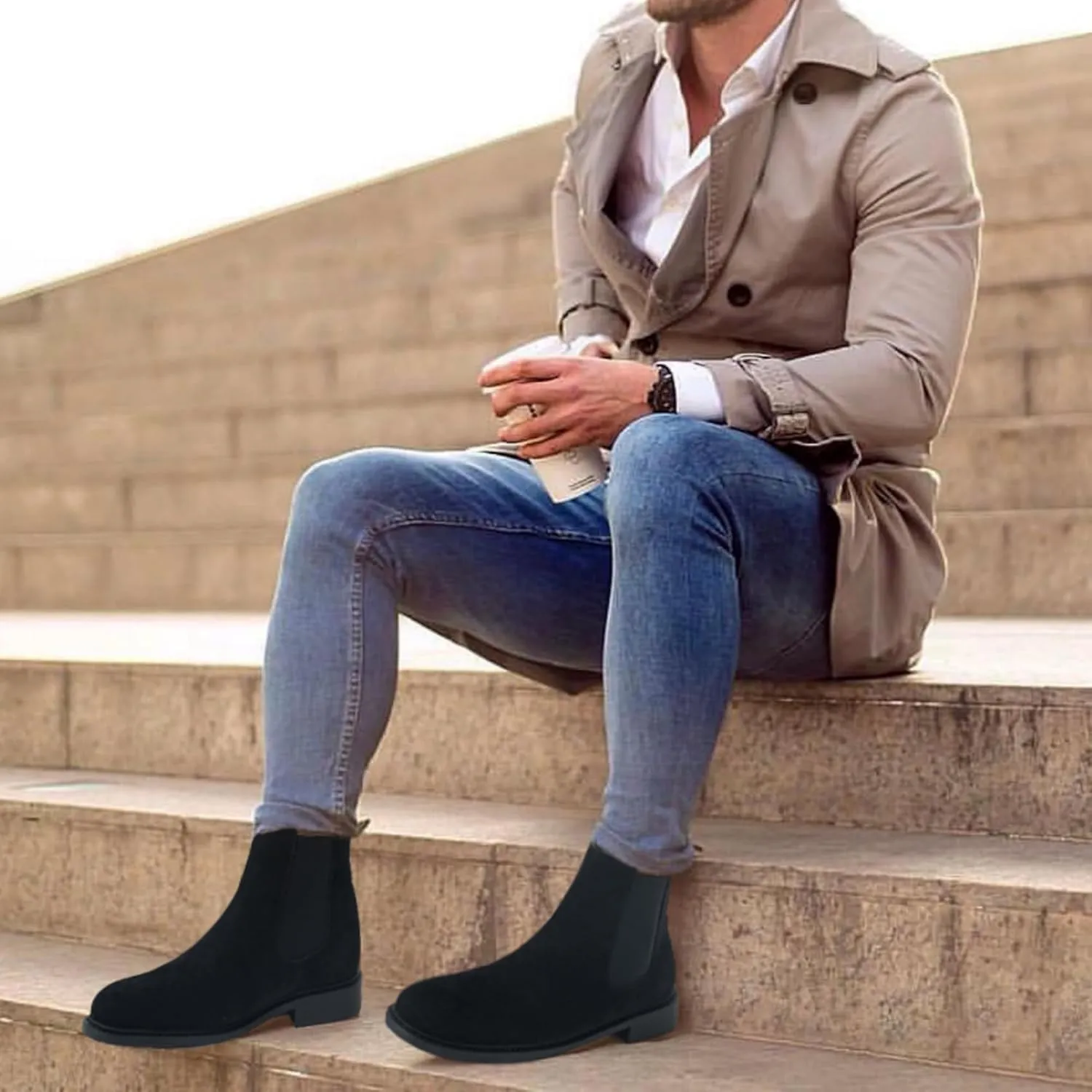 Men’s Black Chelsea Boots-Slip-On Comfy Mens Casual Suede Ankle Boots