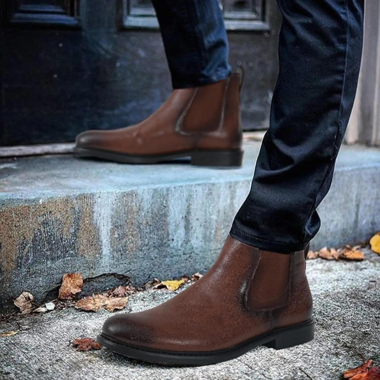 Men’s Brown Chelsea Boots-Slip-On Comfy Mens Casual Suede Ankle Boots