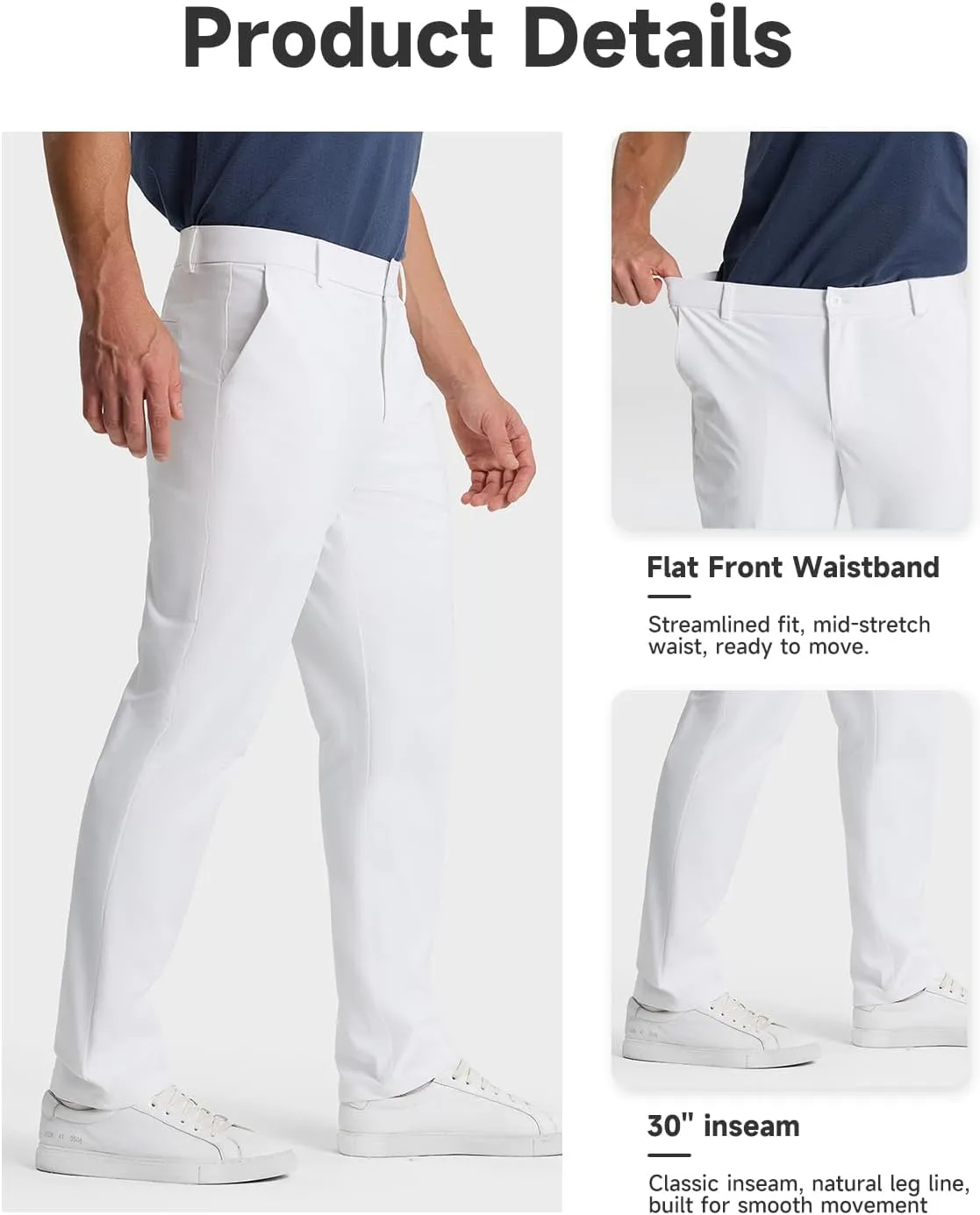 Mens Classic Fit Golf Pants Stretch Work Dress Pants 30''/32''/34'' Lightweight Casual Pants with Pockets