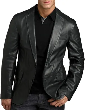 Men's Classic Leather Slim Fit Casual Blazer Stylish Fashinable Evening Coats (as1, alpha, xx_l, regular, regular, Black)