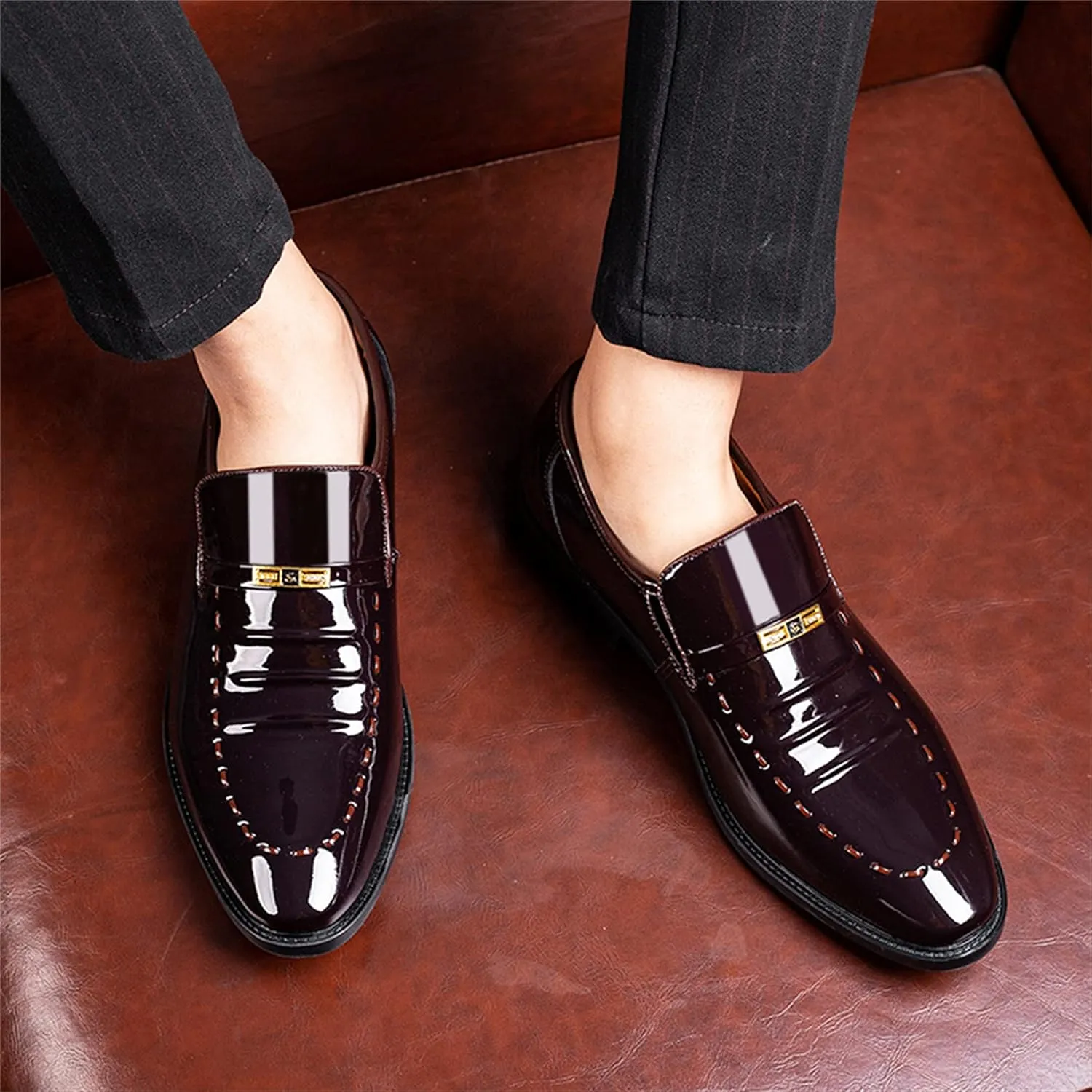 Men's Classic Loafer Shoes Slip-on Leather Shoes Casual Commuting Anti-Slip Breathable Dress Shoes