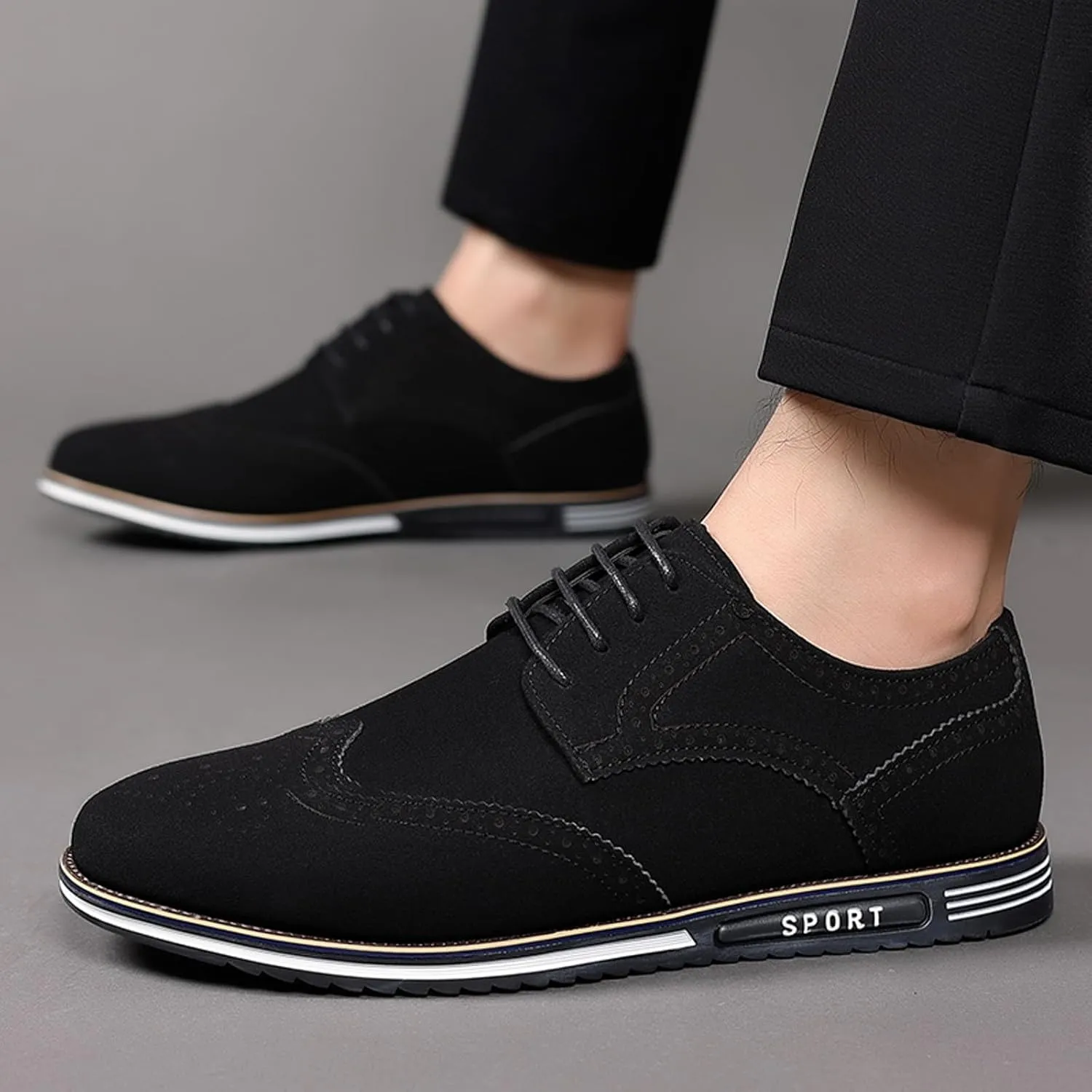 Men's Classic Suede Leather Lace Up Oxford Shoes Business Casual Dress Shoes for Men