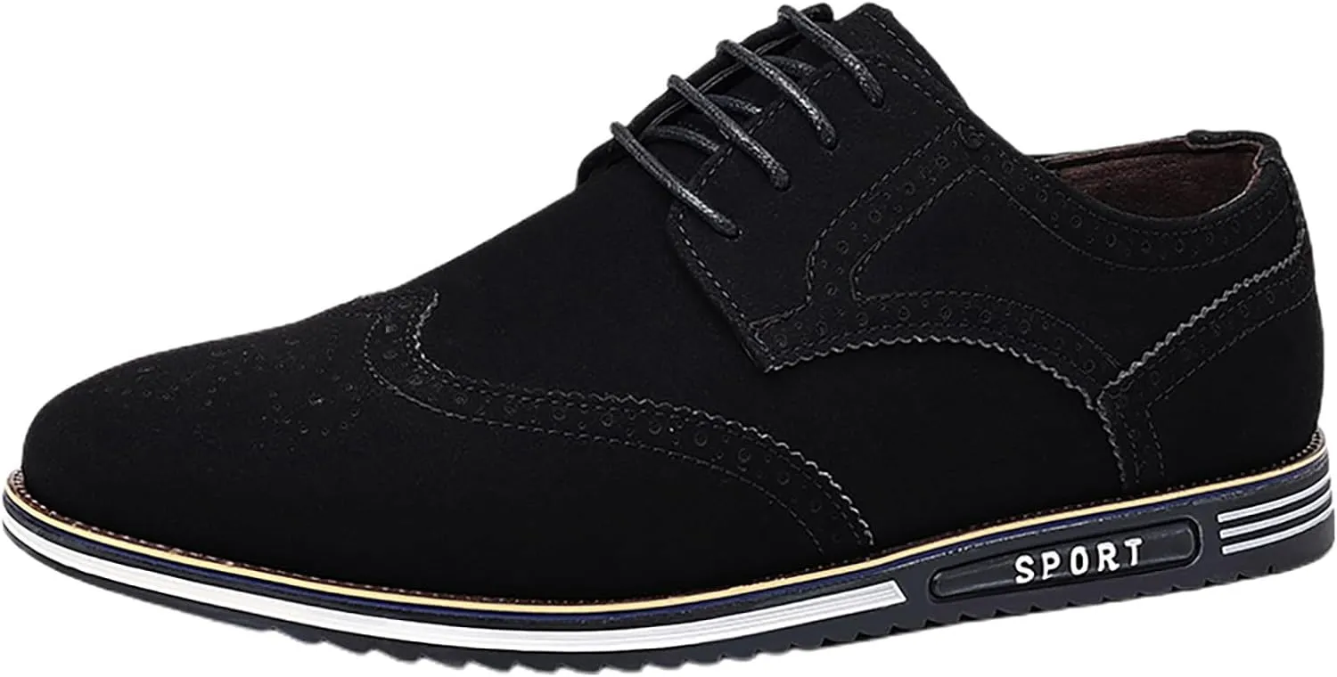 Men's Classic Suede Leather Lace Up Oxford Shoes Business Casual Dress Shoes for Men