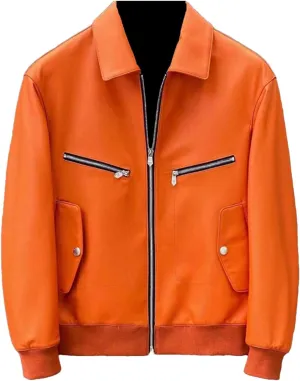 Men’s Custom Sheepskin Leather Jacket Vintage Yellow Slim Fit Year-Round Coat