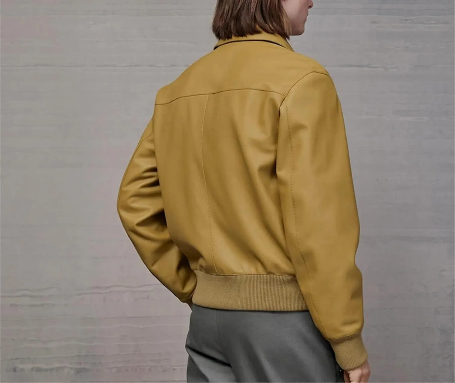 Men’s Custom Sheepskin Leather Jacket Vintage Yellow Slim Fit Year-Round Coat