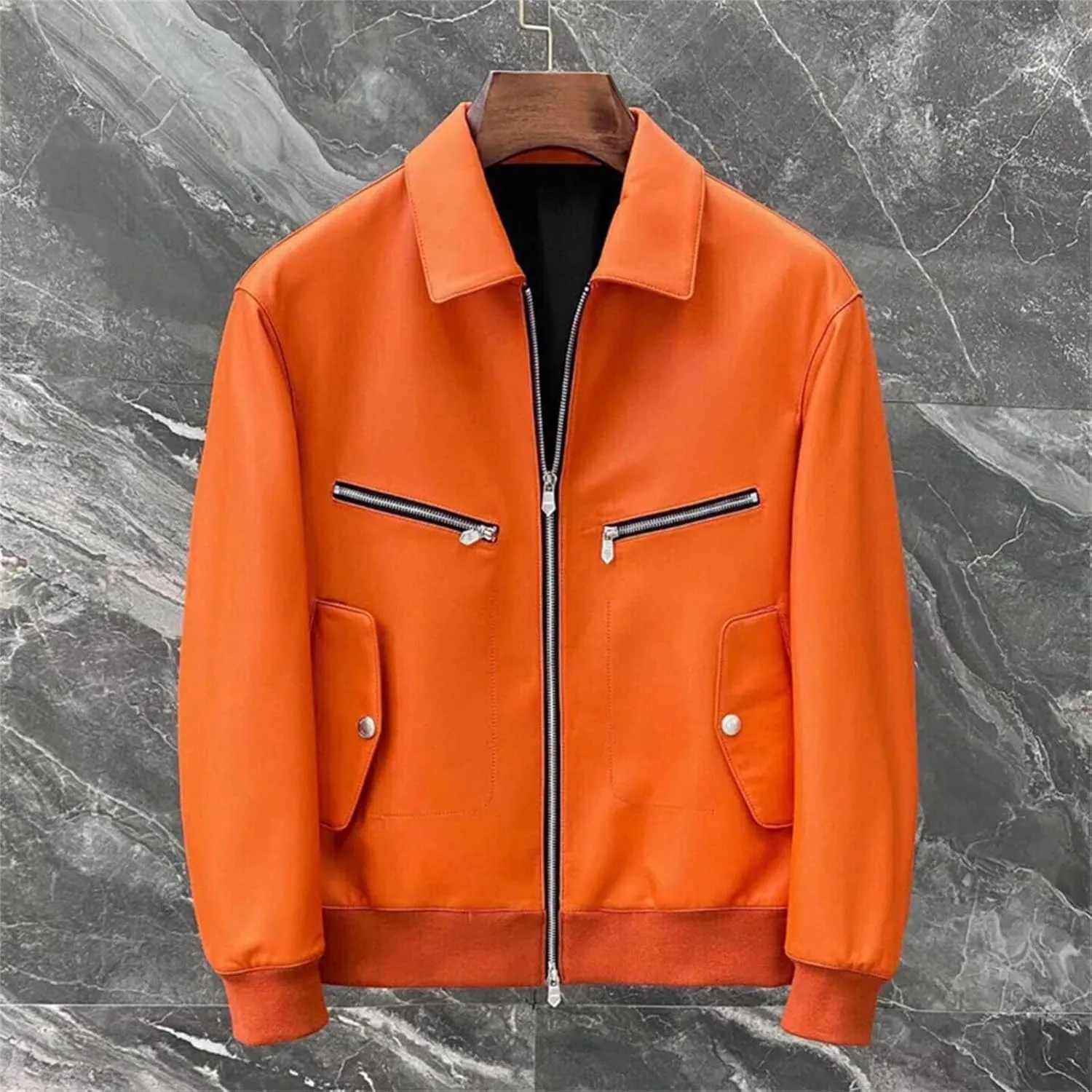 Men’s Custom Sheepskin Leather Jacket Vintage Yellow Slim Fit Year-Round Coat