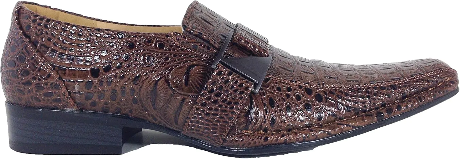 Men's Dress Loafers Elastic Slip on with Buckle Fashion Shoes Runs Half Size Big(Toni)