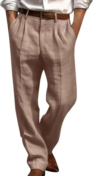 Men's Dress Pants Stretch Classic Fit Suit Pants Casual Pleated Front Dress Pants Straight Fit Pants
