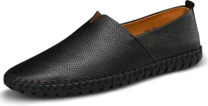Men's Genuine Leather Loafer Shoes Slip On Soft Breathable Handmade Stitching Fashion Casual Shoes Lightweight Driving Dress Shoe