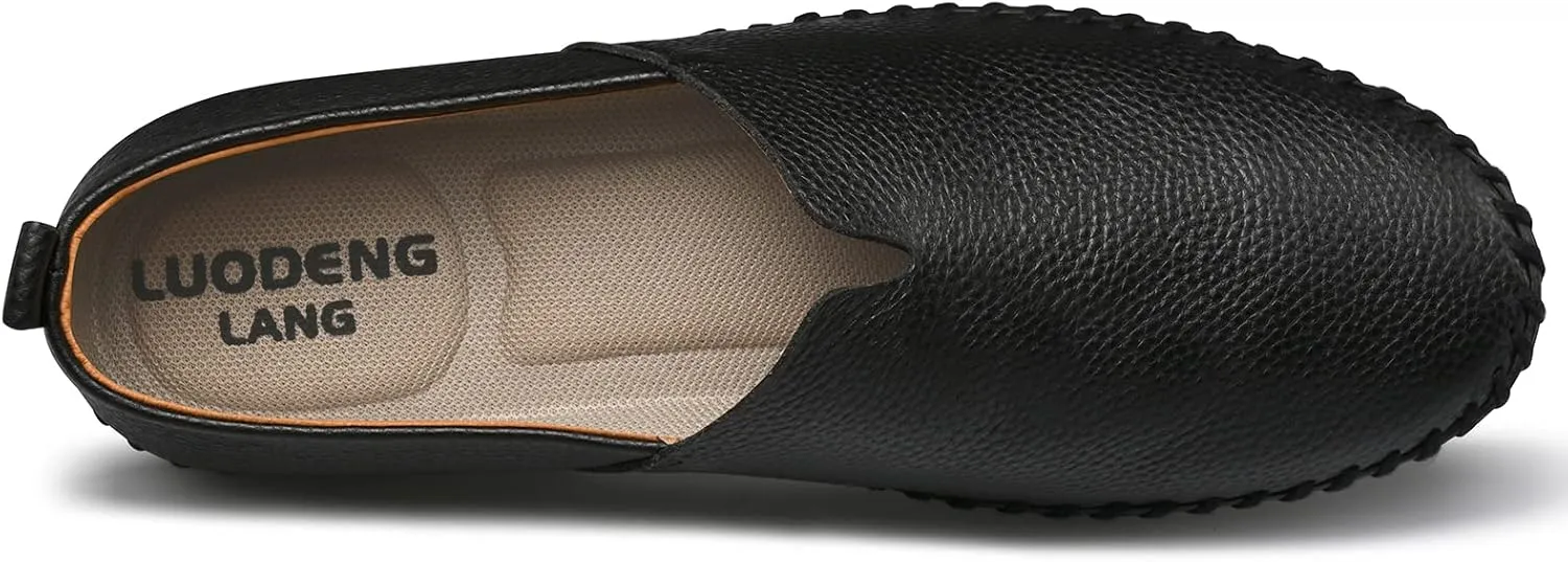 Men's Genuine Leather Loafer Shoes Slip On Soft Breathable Handmade Stitching Fashion Casual Shoes Lightweight Driving Dress Shoe