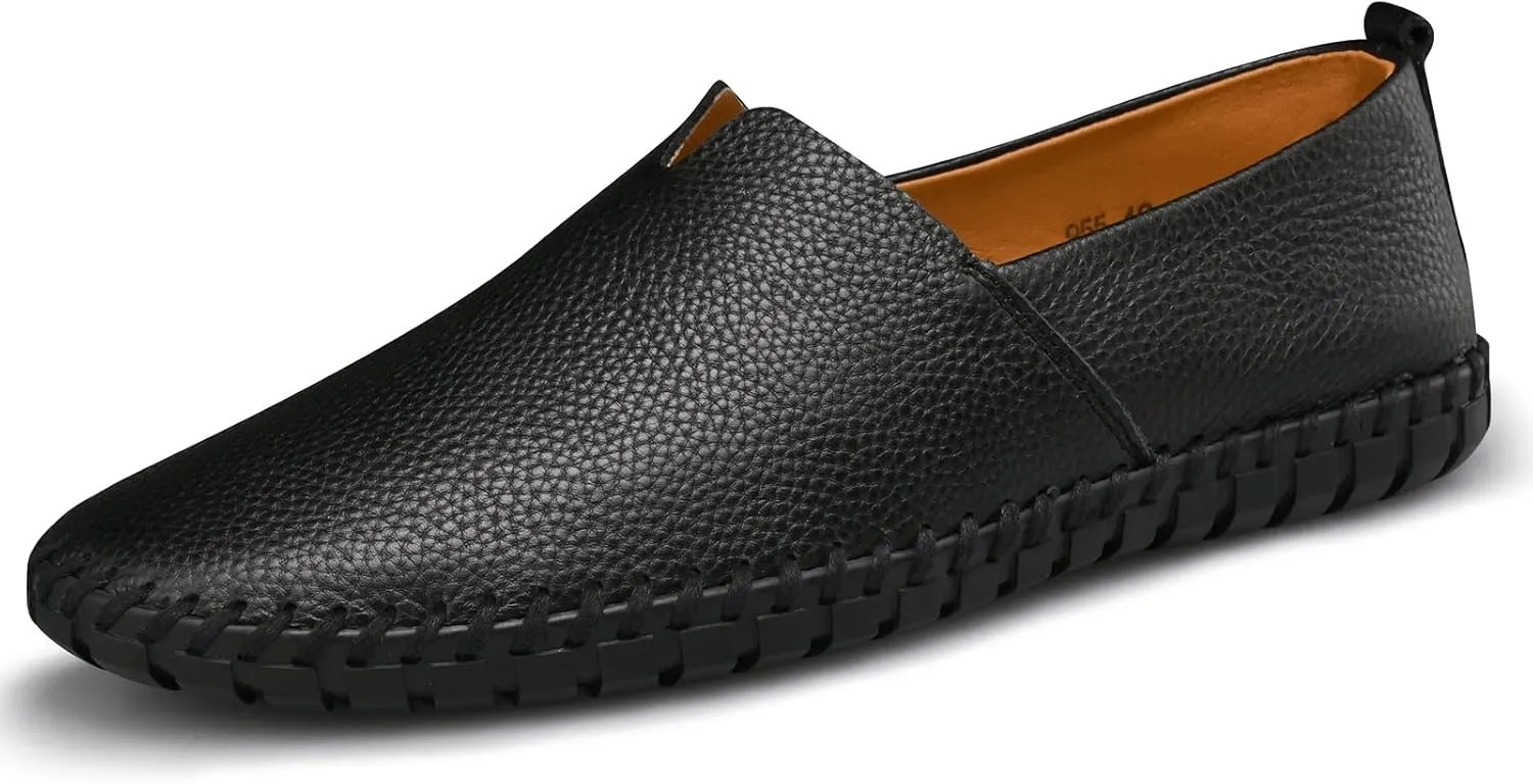 Men's Genuine Leather Loafer Shoes Slip On Soft Breathable Handmade Stitching Fashion Casual Shoes Lightweight Driving Dress Shoe