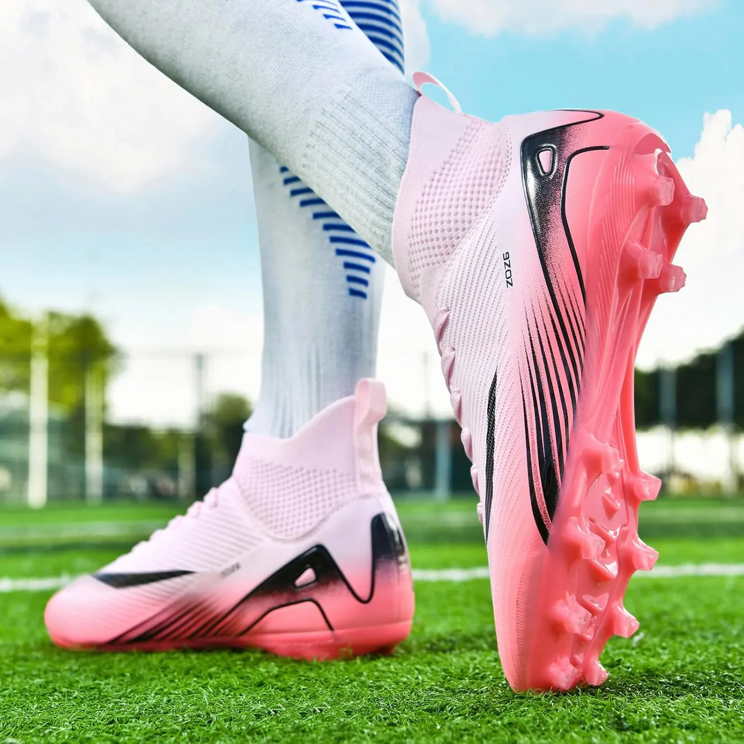 Men's High Top Soccer Shoes AG Long Spikes Men's and Women's High-Top Students Game Sports Training Soccer Cleats Shoes