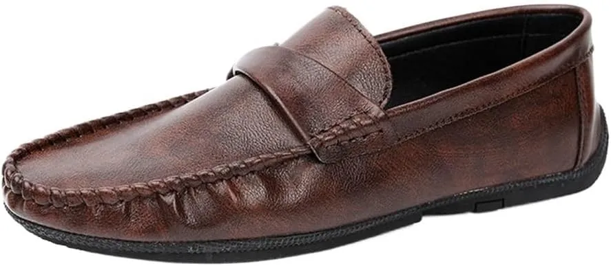 Mens Leather Slip On Outdoor Casual Breathable Loafers Simple Moccasins Lightweight Comfortable Wedding Shoes