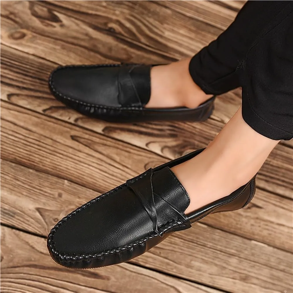 Mens Leather Slip On Outdoor Casual Breathable Loafers Simple Moccasins Lightweight Comfortable Wedding Shoes