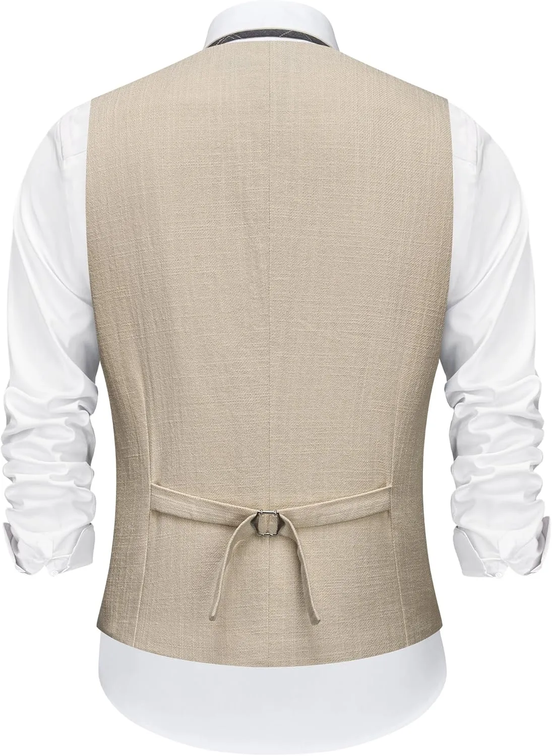 Men’s Linen Suit Slim Fit 2 Piece Lightweight Summer Suits Wedding Vest Pants Set with Pocket Square