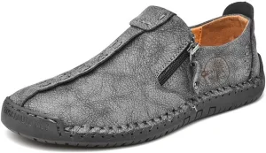 Men's Loafer Shoes with Side Zipper, Comfy Non-Slip Slip On Shoes, Men's Leather Shoes, Breathable Comfortable Casual Shoes
